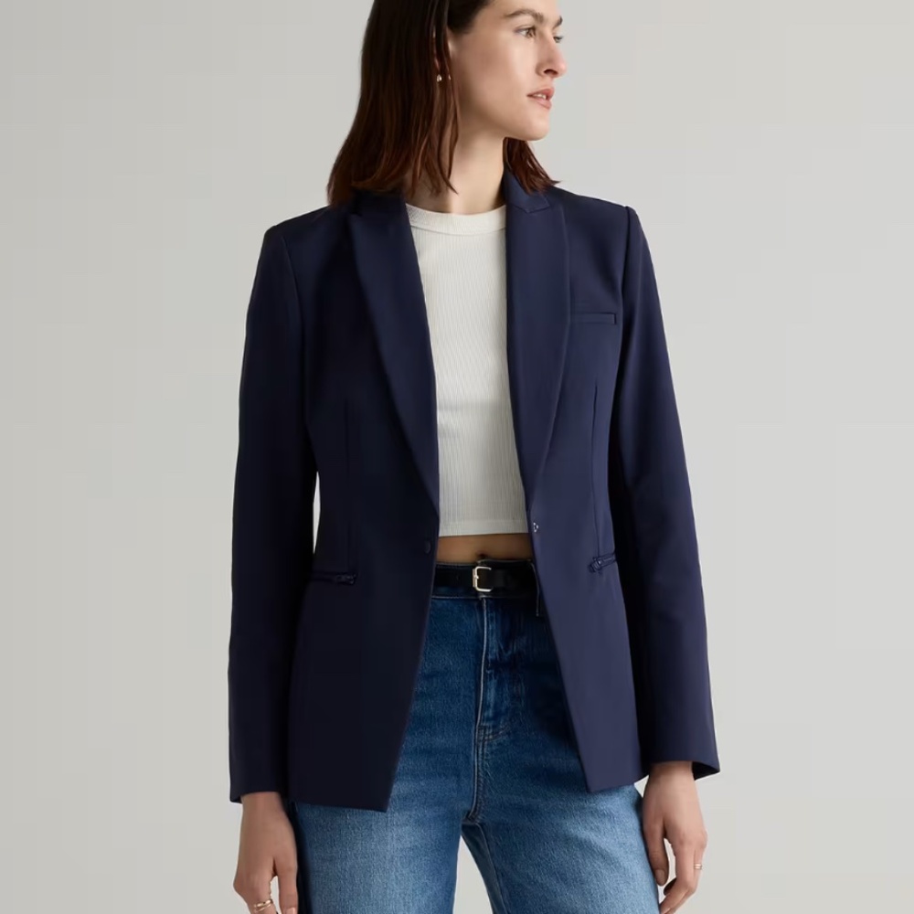 NWT Quince Navy Scuba Single Breasted Convertible Blazer - Picture 2 of 7